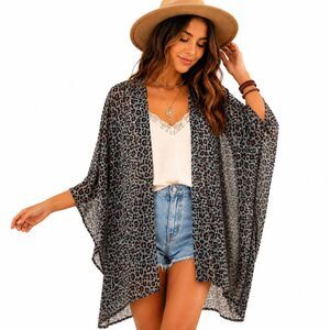 Leopard Boho Kimono One Size Open Front Lightweight Cover Up Texas True Threads